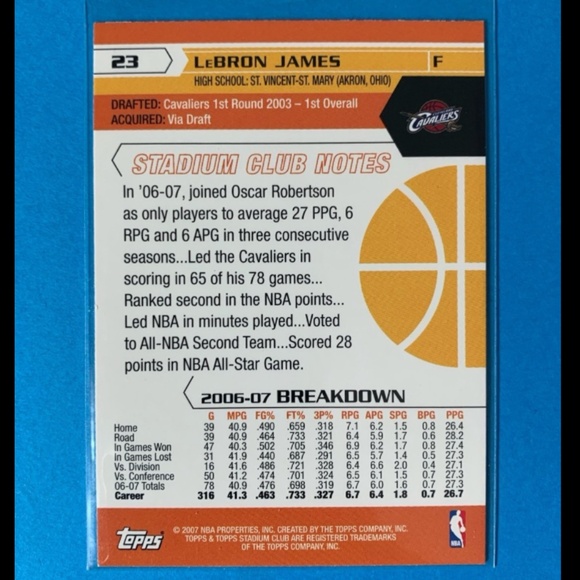 🔥🏀LEBRON JAMES 2007 Topps Stadium Club Basketball Card - Picture 2 of 2